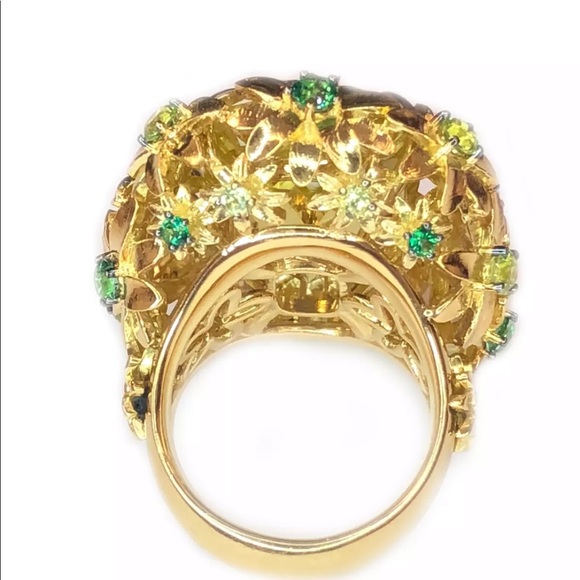 18K Gucci Flower Cocktail Citrine and Emerald Ring - Picture 5 of 6